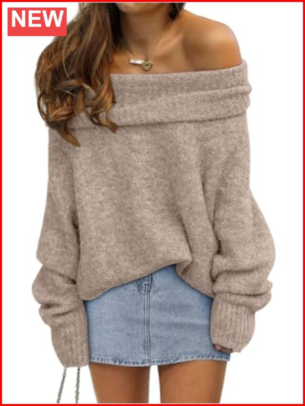 Off The Shoulder Oversized Knit Pullover Sweater Cozy Winter Top